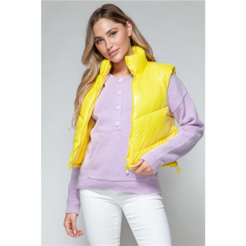 Snobbish Zip Up Turtleneck Shiny Quilted Vest - Picture 5 of 7